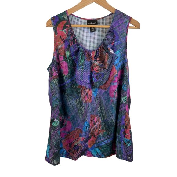 Lane Bryant Womens Sleeveless Ruffle Floral Top Size 16 Multicolor Polyester - Picture 1 of 7